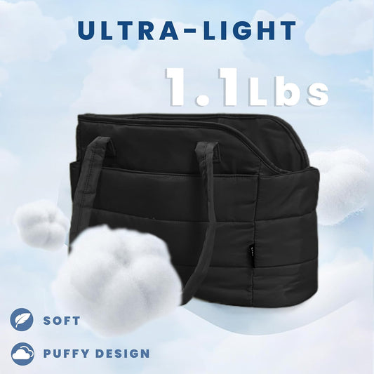 Straodtic pet carrier tote side profile showing storage pockets