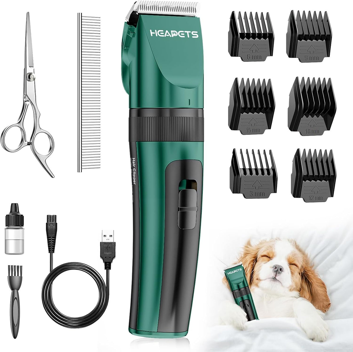 HEAPETS Dog Grooming Clippers, Low Noise, Electric Quiet, Adjustable Clipper Comb, Rechargeable Cordless Dog Hair Clippers for Dogs Cats Pets, Gold - Image 12