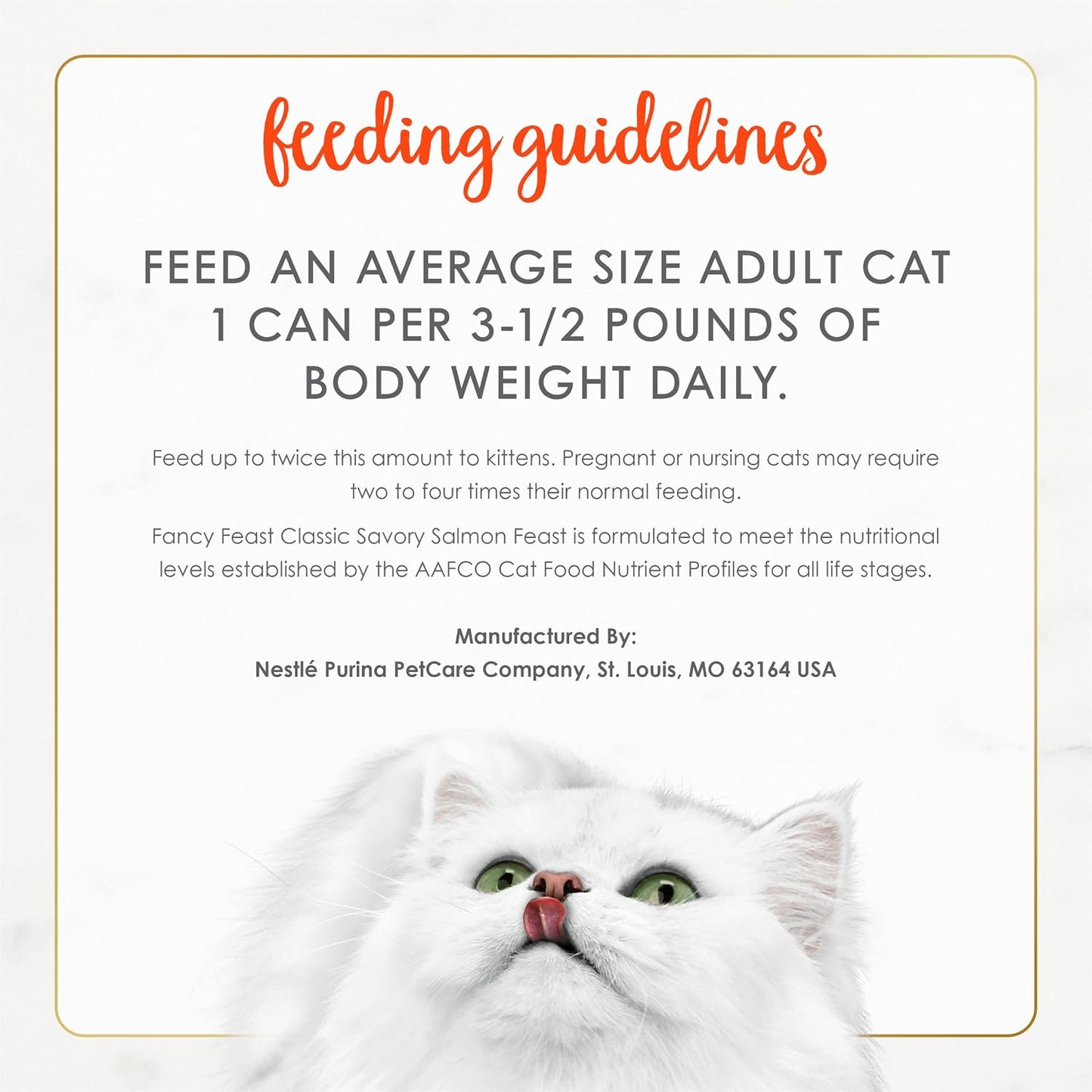 Purina Fancy Feast Salmon Feast adult cat food ingredients label