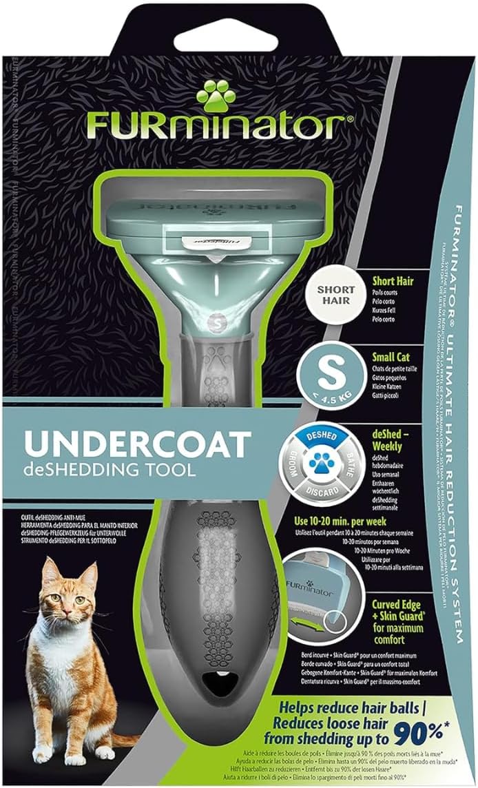 Furminator packaging showing small cat and short hair compatibility