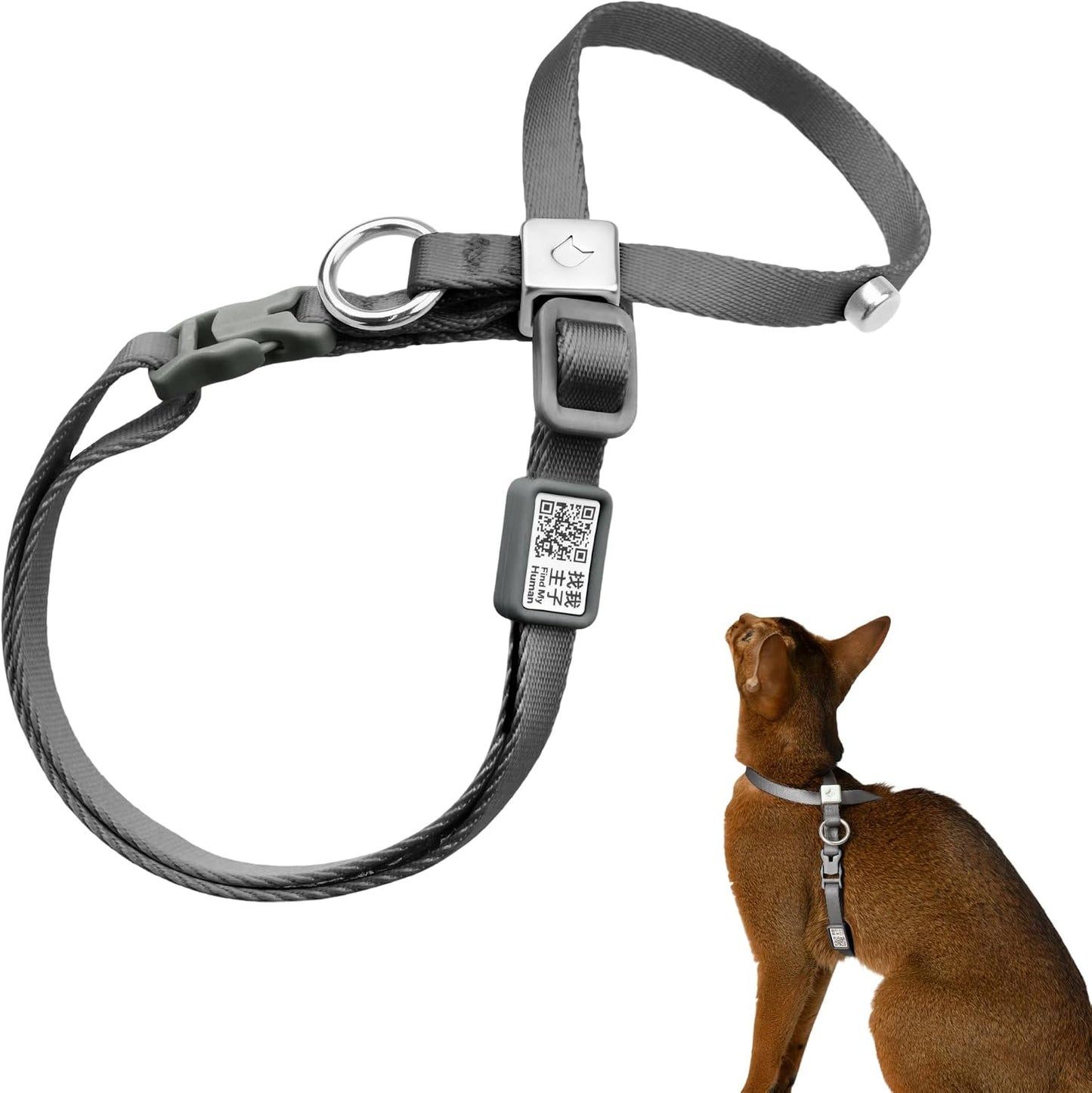 Escape Proof Cat Harness Anti-Choke Quick Release Adjustable QR Code Soft Nylon Durable Lightweight Figure 8 Cat Harness Anti Escape for Small Medium Cats (Blush Pink, S) - Image 10