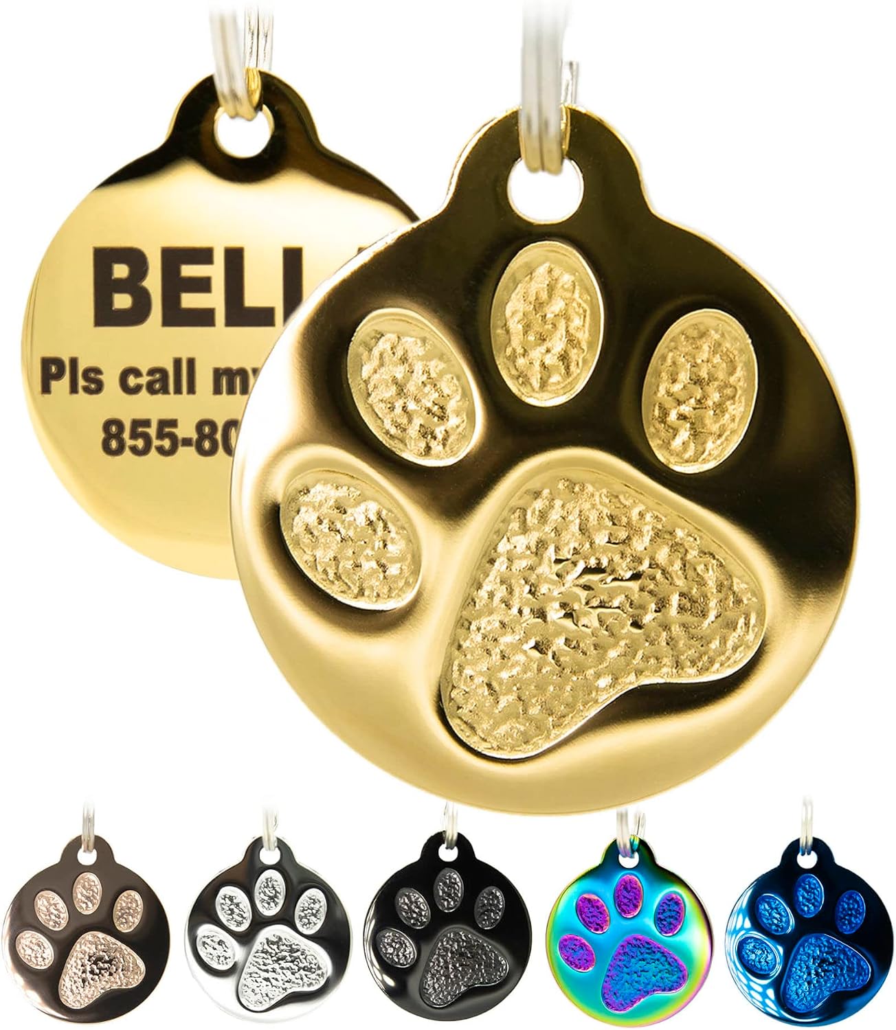 PetANTastic personalized pet tag front view showing engraved paw print design