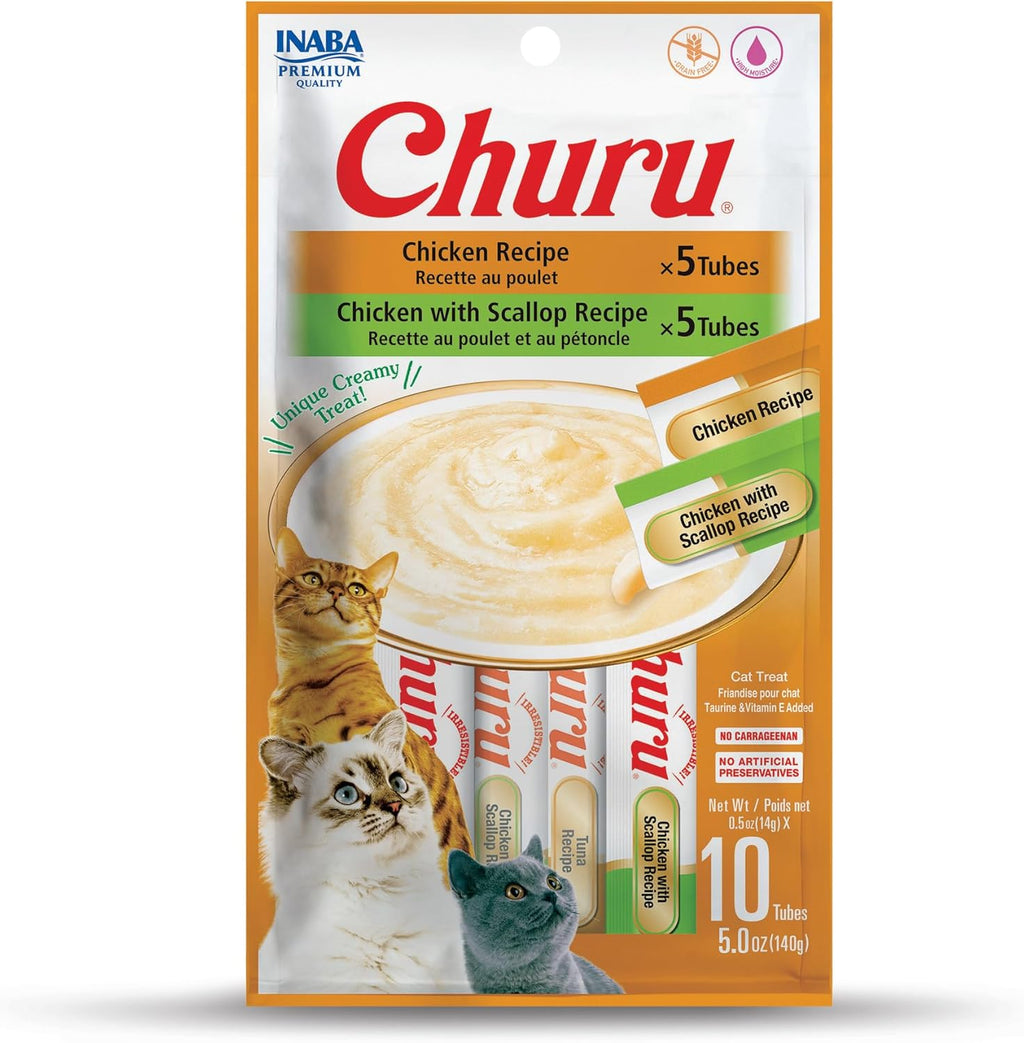 INABA Churu Cat Treats, Lickable, Squeezable Creamy Pure Cat Treat with Green Tea Extract & Taurine, 0.5oz. Each Tube, 20 Tubes, Scallop & Crab Variety - Image 9