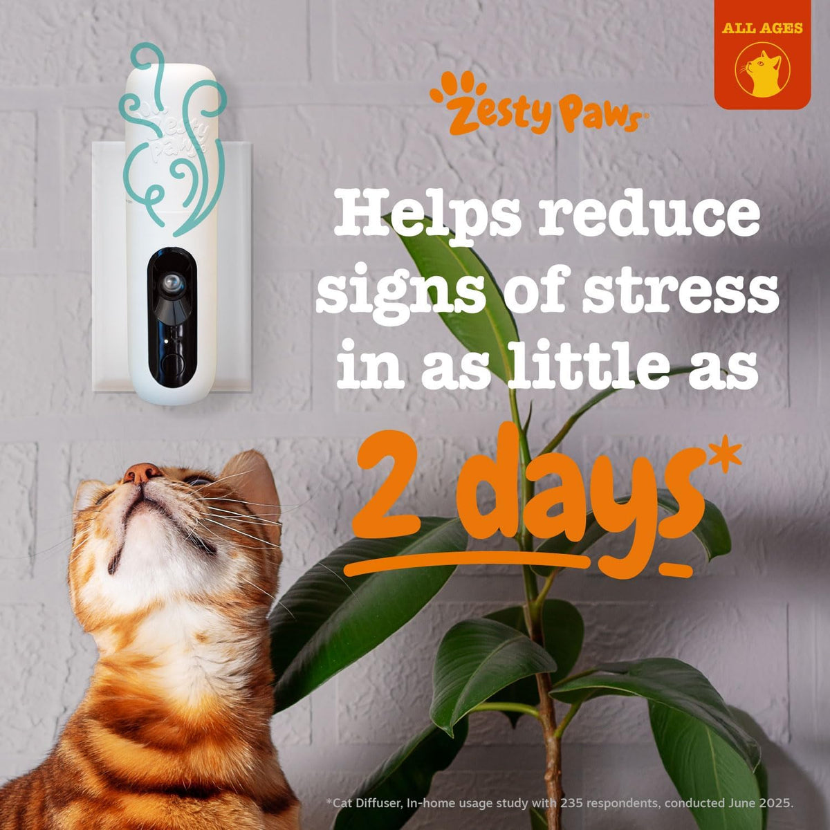 Zesty Paws cat anxiety relief pheromone diffuser kit packaging details.