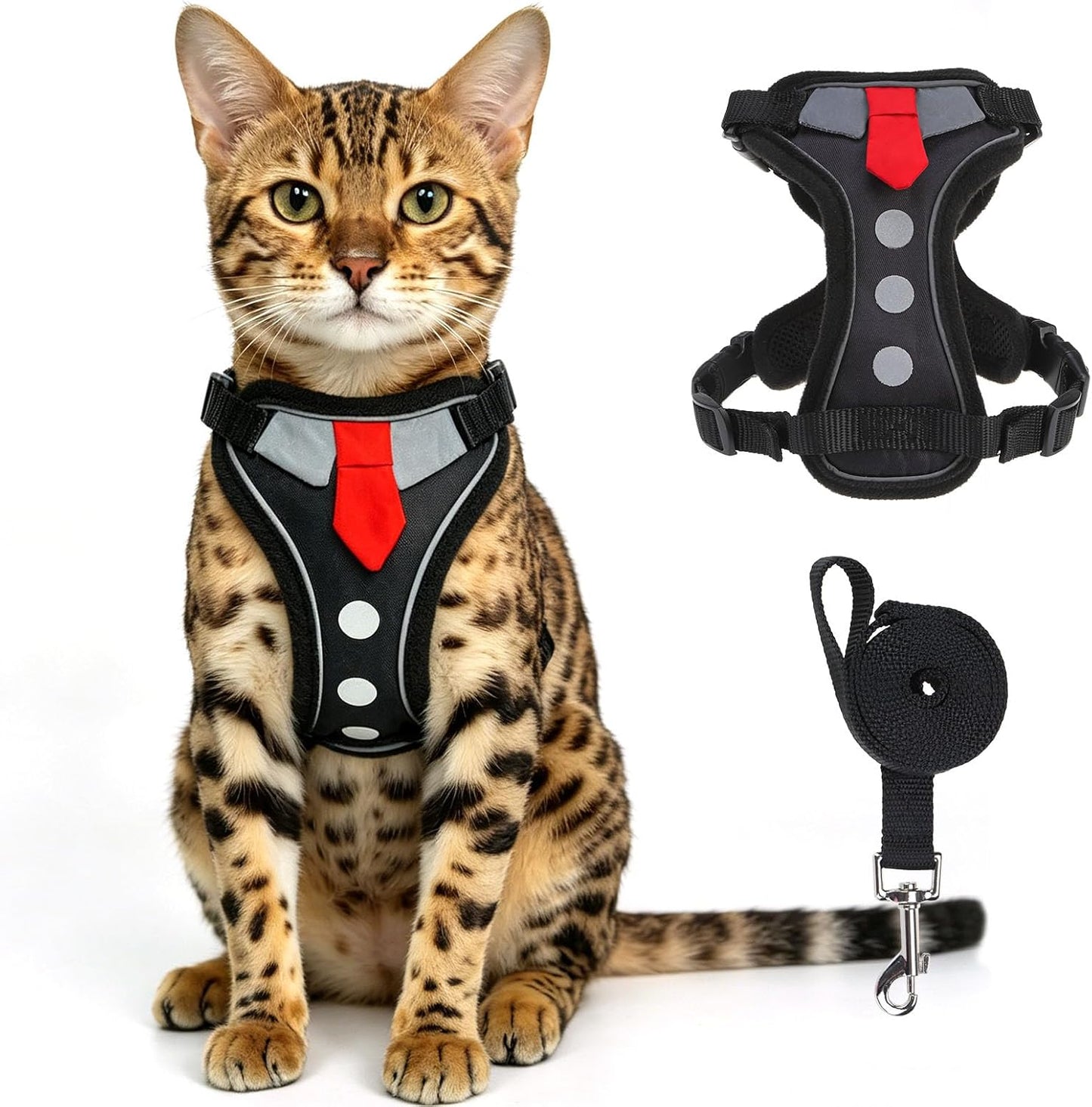 BEAUTYZOO Cat Harness, Escape Proof Cat Harness and Leash Set for Walking, Soft Breathable Vest Harness with 3 Buckles Adjustable,Reflective Easy Control Kitten Harness for Cats (Tie Design),Black S - Image 12