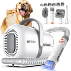 Kakipi pet grooming vacuum kit front view with integrated white vacuum unit and grey handle