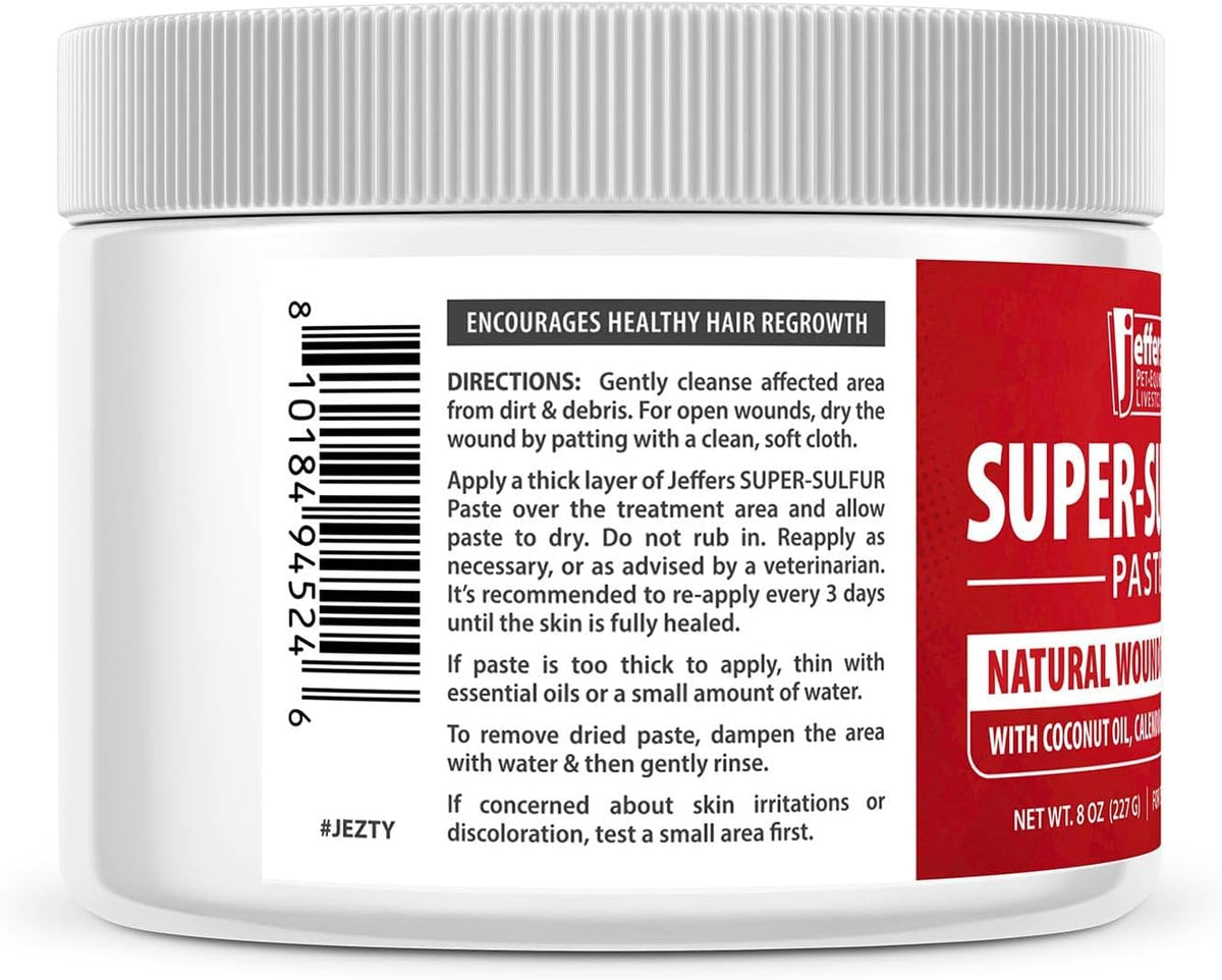 Jeffers Super Sulfur paste jar showing veterinary wound care label