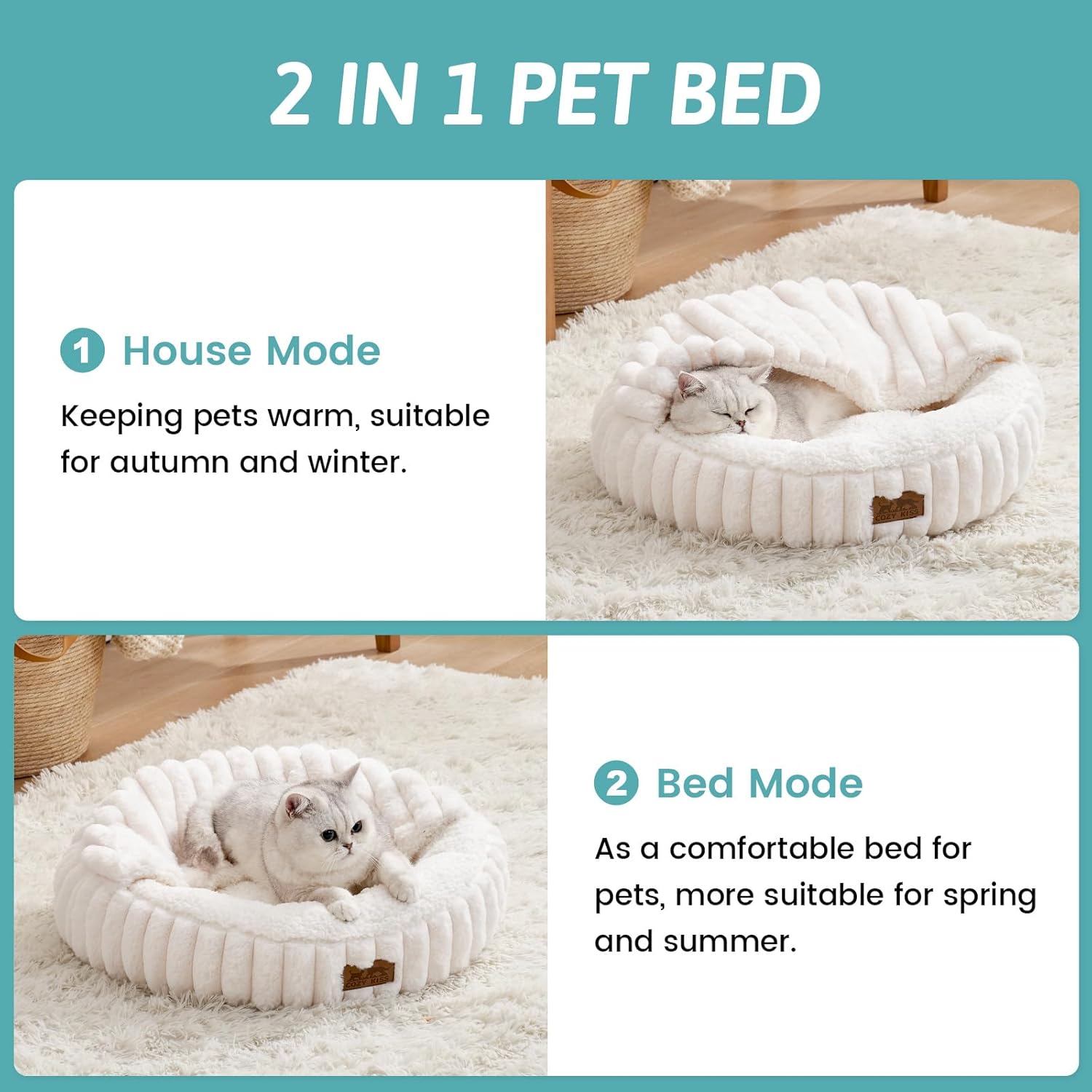 Fluffy faux fur texture of Cozy Kiss cat bed
