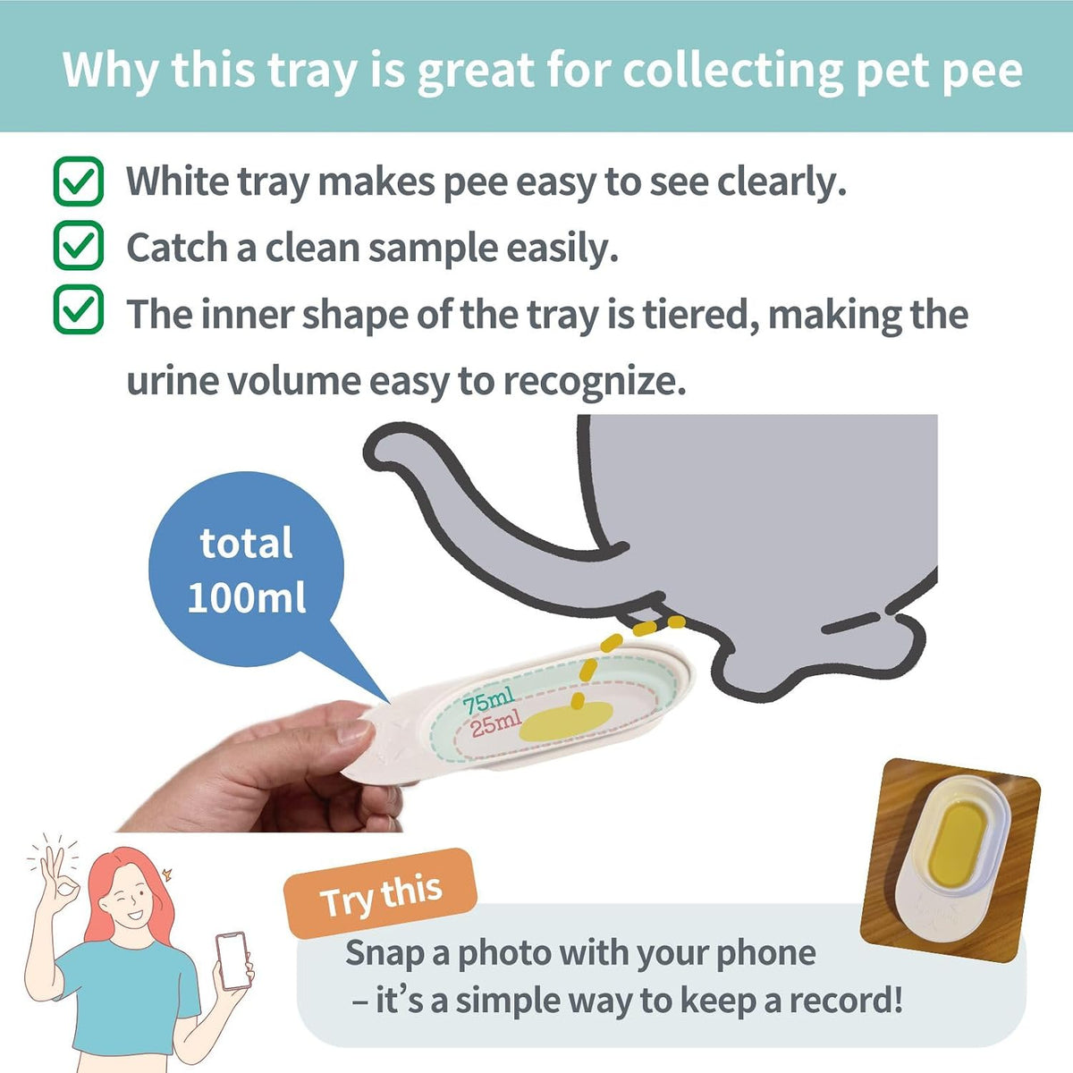 Cat Urine Collection Kit (6-Pack) - Clean Catch Urine Sample Tray for Cats & Small Dogs - Disposable Pet Urine Collector Tray - No Special Litter Needed - Made in Japan - Image 3