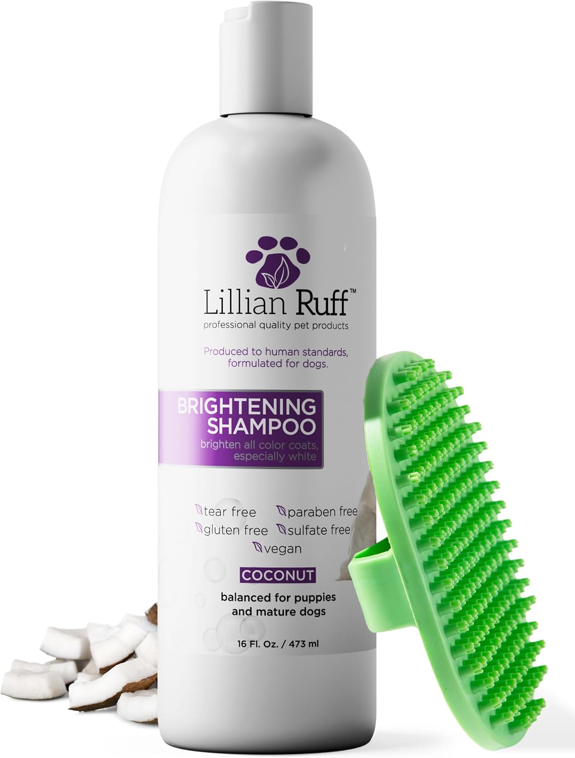 Back view of Lillian Ruff Pro Formula dog shampoo usage instructions