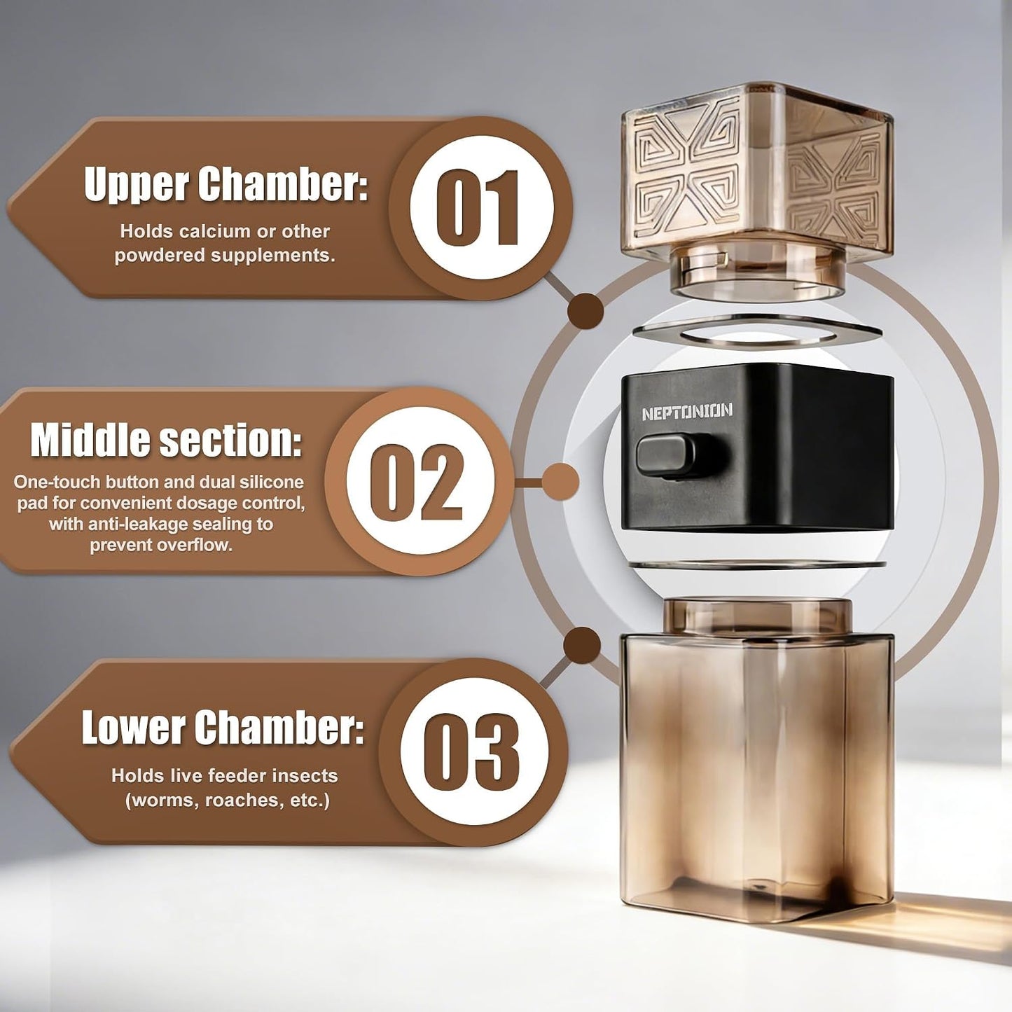 Transparent cricket keeper and powder mixer components