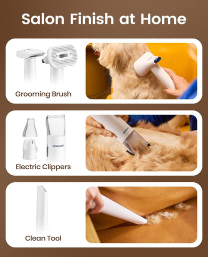 Oneisall six in one pet grooming station tools displayed on a white background