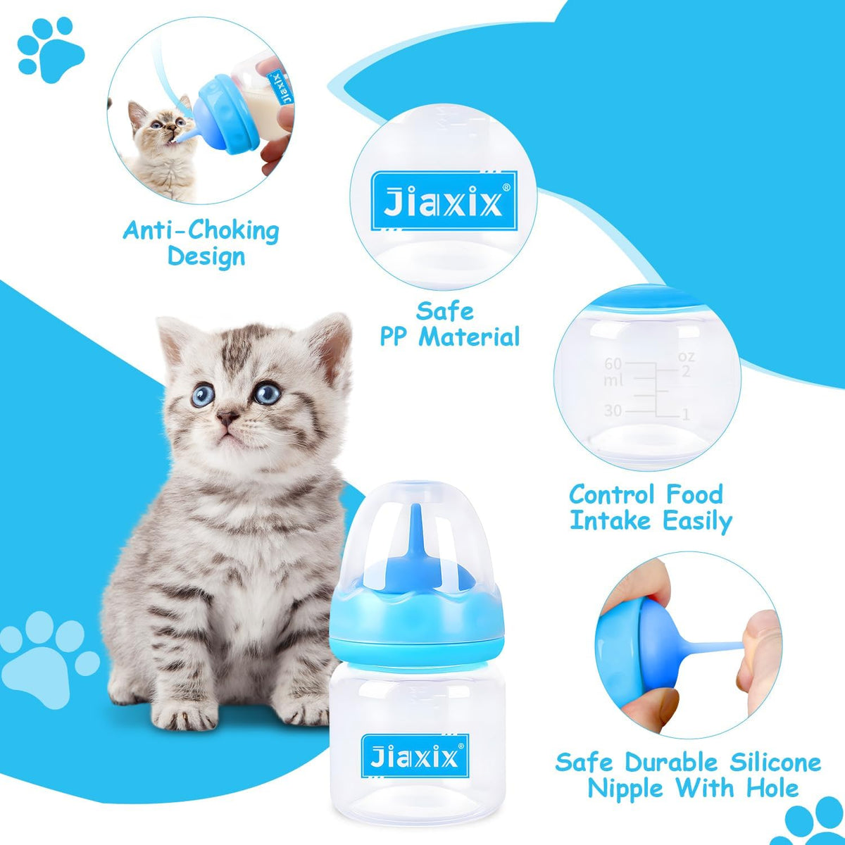 Complete newborn animal nursing kit setup including the transparent bottle, syringes, and teats.