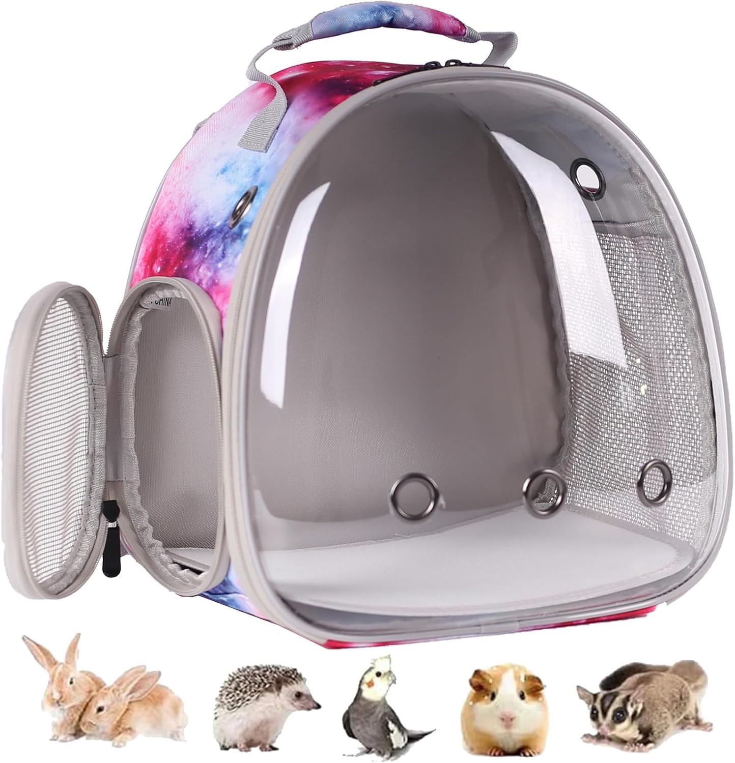 Bunny Carrier Backpack with Space Capsule Clear Bubble Window - Portable Small Animal Backpack Travel Pet Carrier Galaxy for Guinea Pig Rabbit Bearded Dragon Rat Lizard Hamster (Galaxy Pink) - Image 1