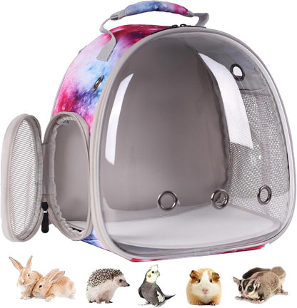 Bunny Carrier Backpack with Space Capsule Clear Bubble Window - Portable Small Animal Backpack Travel Pet Carrier Galaxy for Guinea Pig Rabbit Bearded Dragon Rat Lizard Hamster (Galaxy Pink) - Image 1