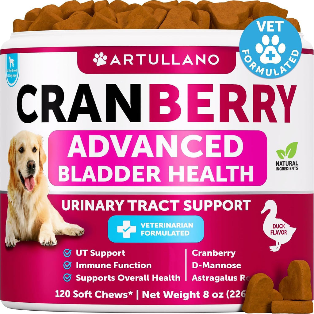Artullano Cranberry Advanced Bladder Health soft chews front view for dog urinary tract support.