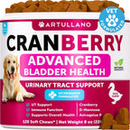 Artullano Cranberry Advanced Bladder Health soft chews front view for dog urinary tract support.