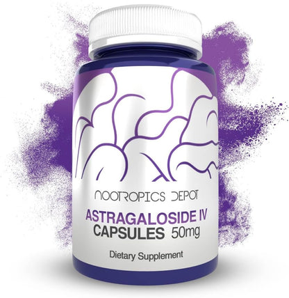 Nootropics Depot Astragaloside IV 50mg 30 Capsules front view bottle for premium cellular health support.