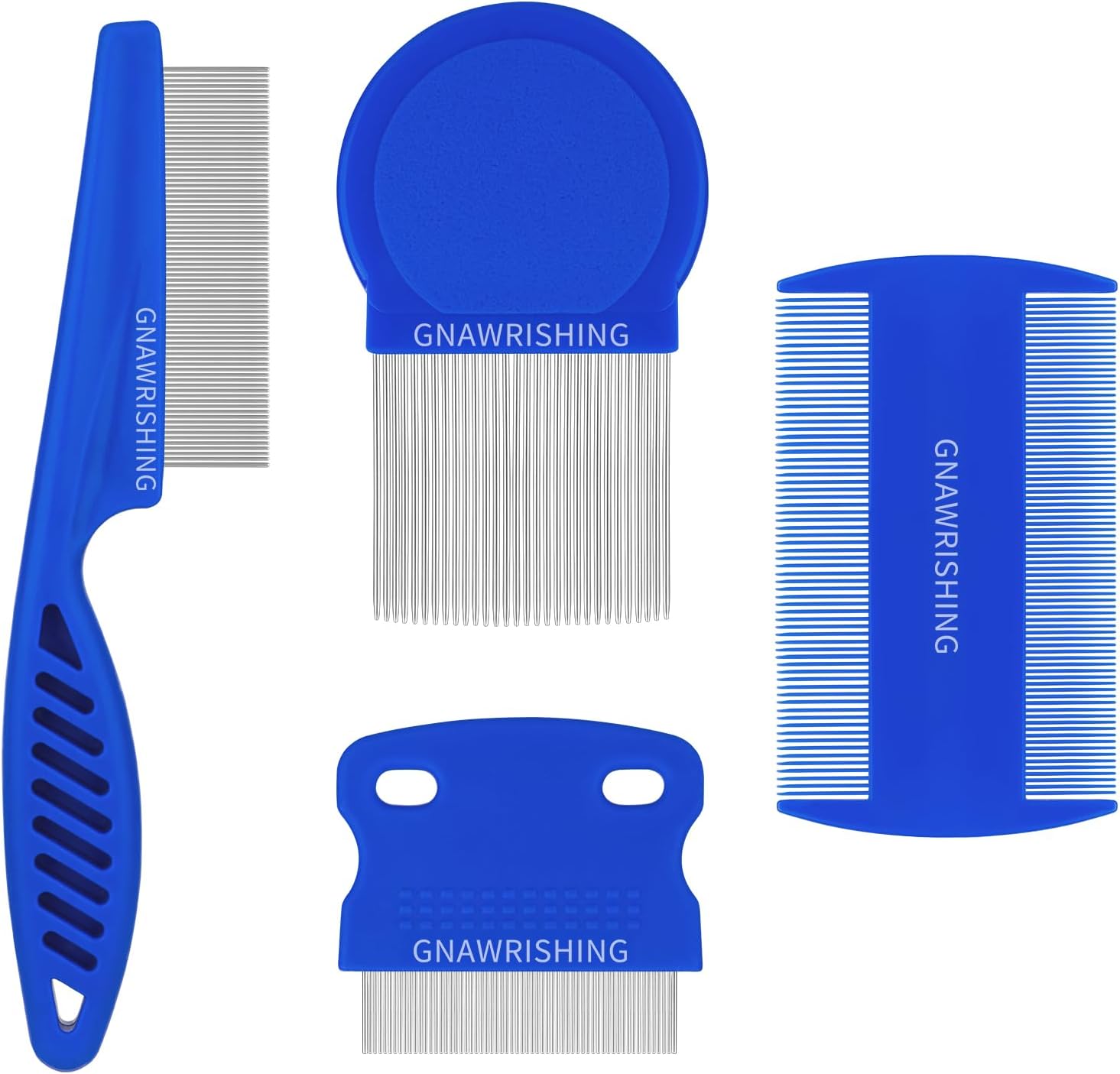 GNAWRISHING flea comb four piece pet grooming set front view