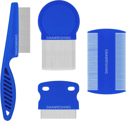 GNAWRISHING flea comb four piece pet grooming set front view