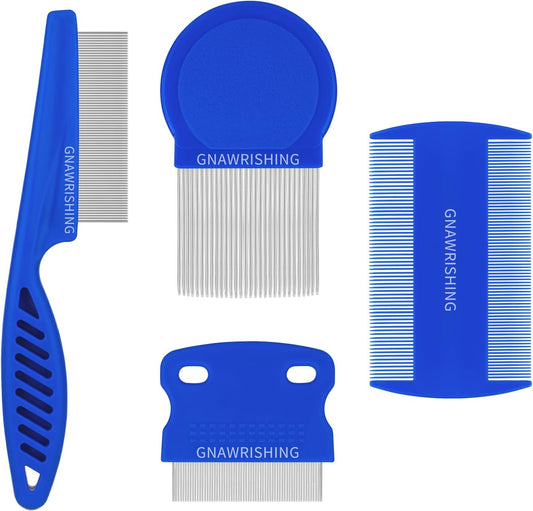 GNAWRISHING flea comb four piece pet grooming set front view