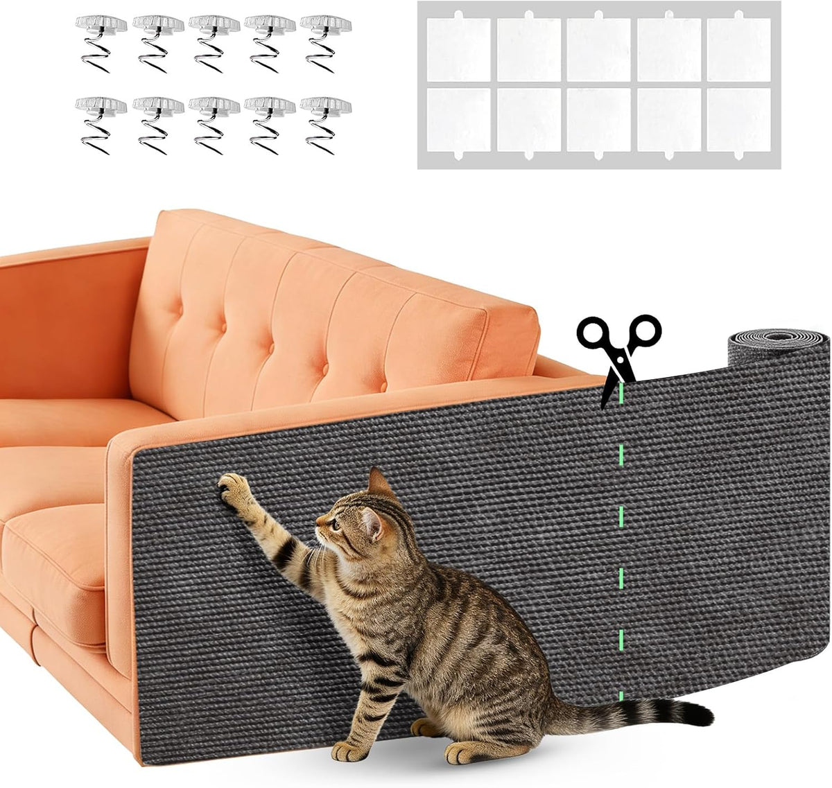 Couch Protector from Cat Claws 78.7" x 15.8" Trimmable DIY Self-Adhesive Cat Scratch Mat for Furniture Couch or Wall Protector, Covering Cat Scratching Post Indoor - Image 11