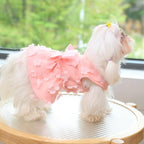 Laifug pink pet clothing with satin bow closure close up