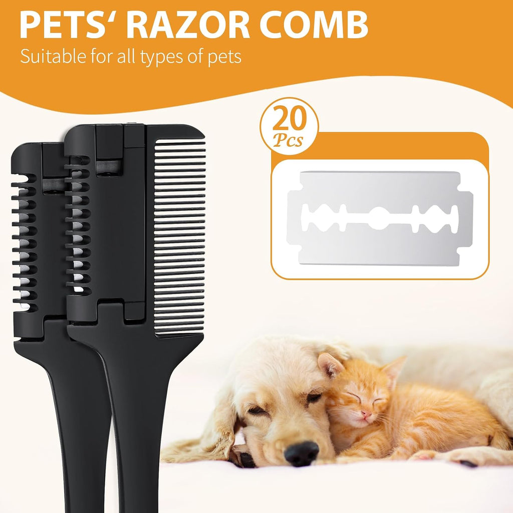 Sodknow pet grooming comb showing dual side teeth and razor blade