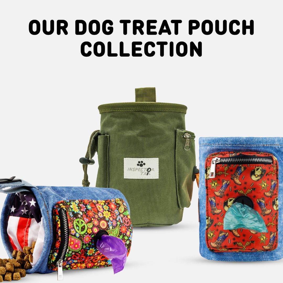 Premium green dog treat holder with adjustable waist belt and durable belt clip accessories displayed flat