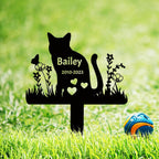Custom Cat Name Memorial Grave Stake Marker, Personalized Floral Cat Memorial Grave Marker, Customized Flowers Butterfly Cat Memorial Stake Outdoor Metal Grave Plaque Cat Memorial Statue - Image 9