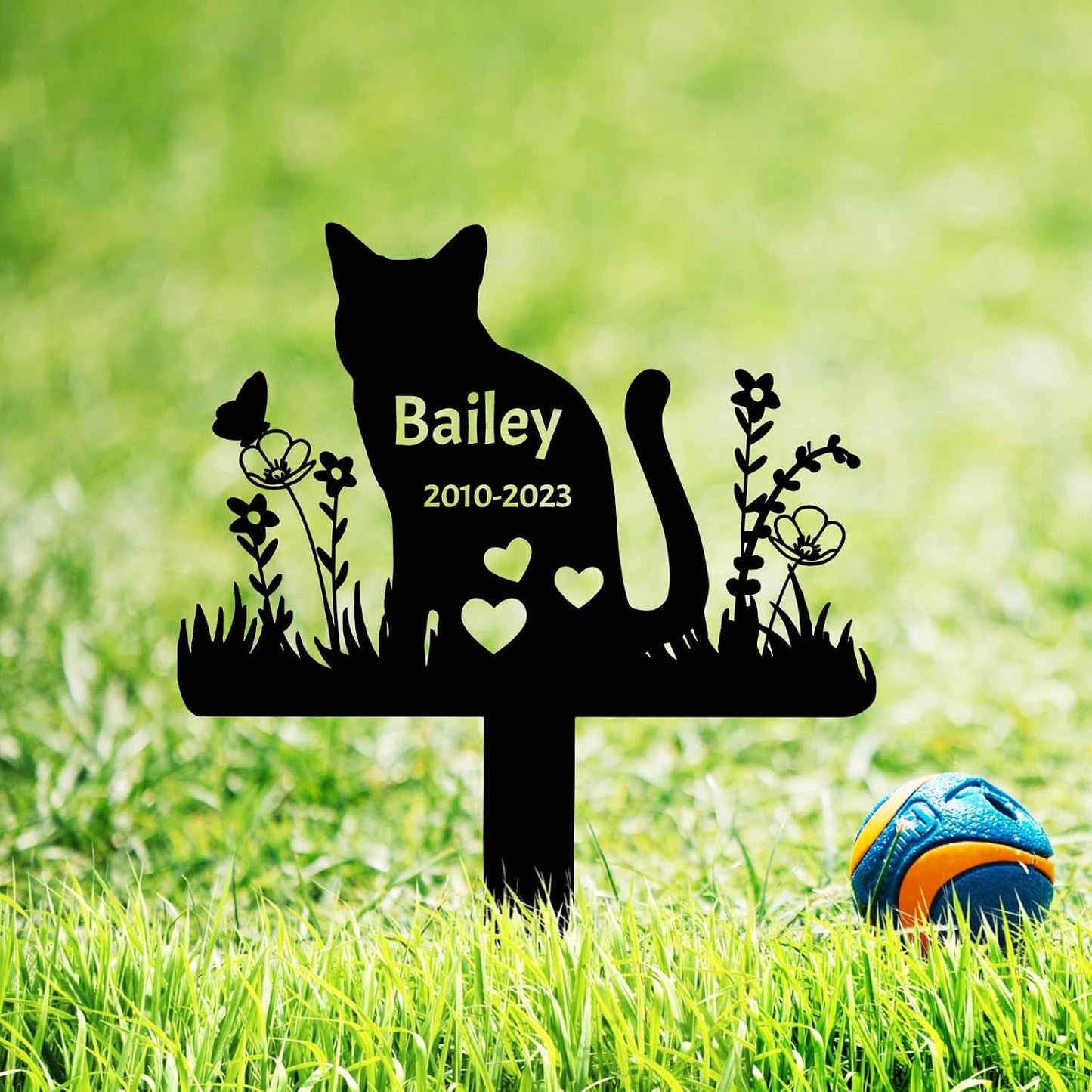 Custom Cat Name Memorial Grave Stake Marker, Personalized Floral Cat Memorial Grave Marker, Customized Flowers Butterfly Cat Memorial Stake Outdoor Metal Grave Plaque Cat Memorial Statue - Image 9