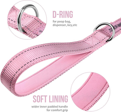 Pink tactical grade nylon dog leash by OneTigris laid out to show full six feet length