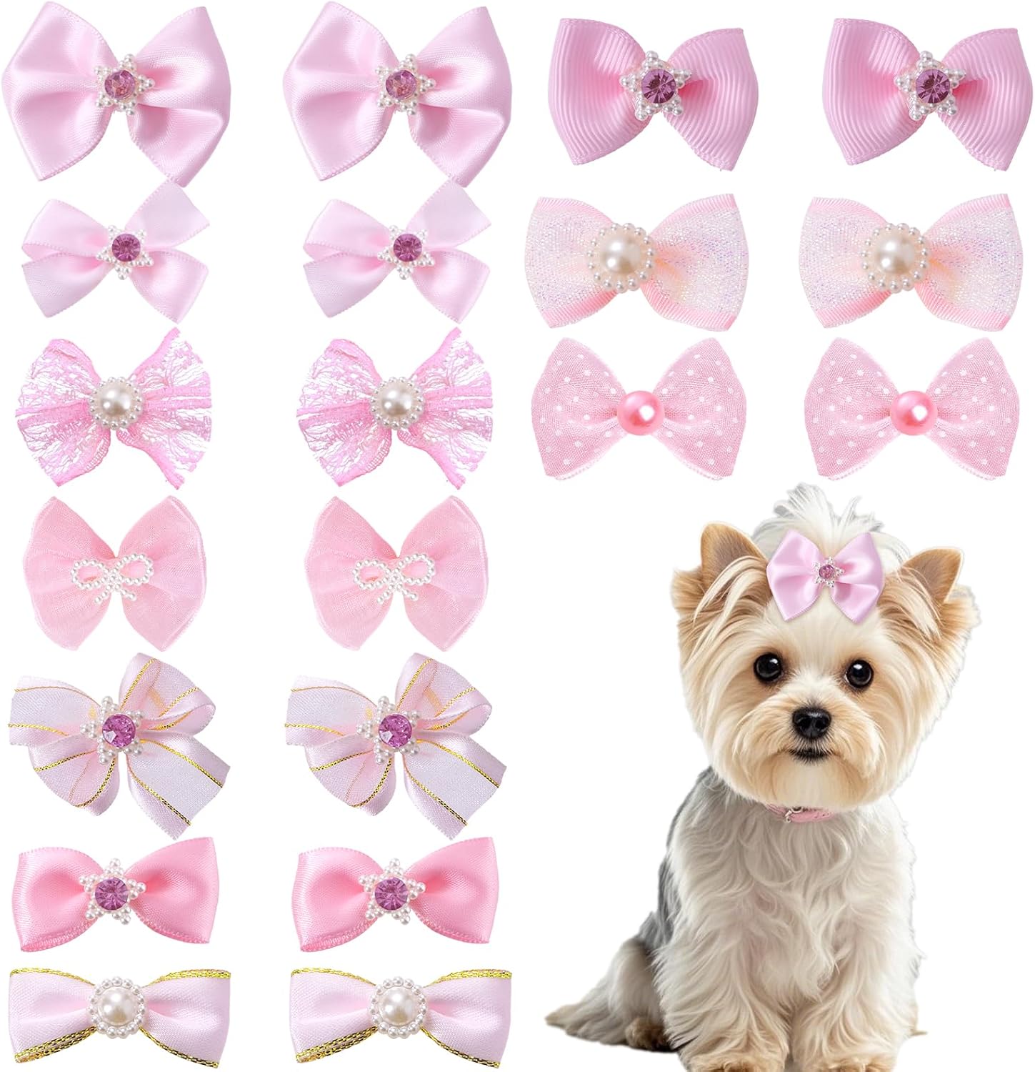 Pistha 20 piece pink dog hair bows set front view
