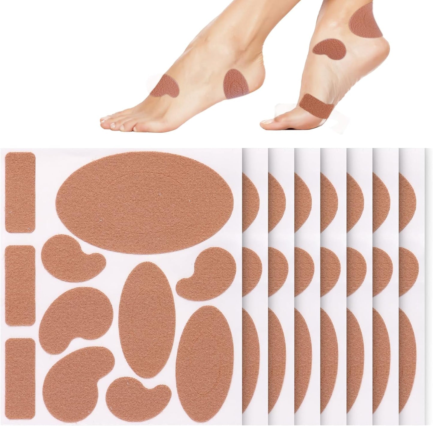 THSTOIC Moleskin for Feet Blisters 10 sheets showing various pre-cut shapes for blister prevention.