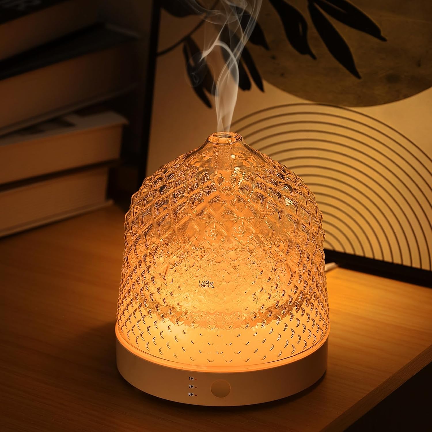 Lecdura glass essential oil diffuser front view showing pineapple texture