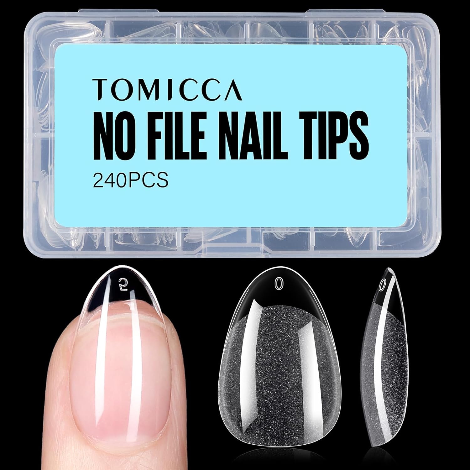 TOMICCA short almond nail tips 240pcs set for professional gel nail extensions