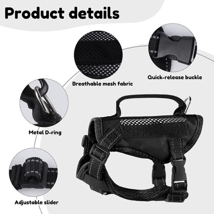 Echo Pounce cat vest harness with handle close up on reinforced top control grip.