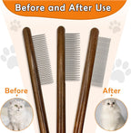 Eco friendly wooden pet de shedding tools showing the passivated metal teeth structure.