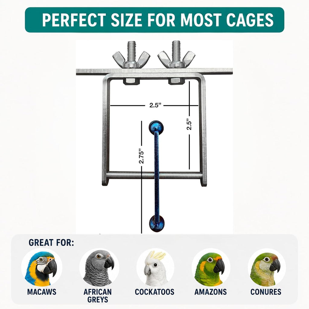 Busy Bird enrichment toy showing anodized aluminum finish