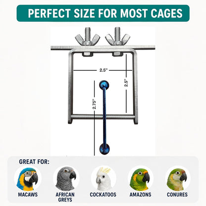 Anodized aluminum blue colored parrot enrichment toy for African Greys and Amazon parrots.
