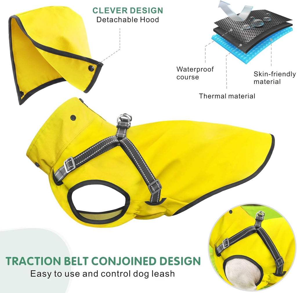 Mosucoirl adjustable dog rain jacket yellow color medium size packaging