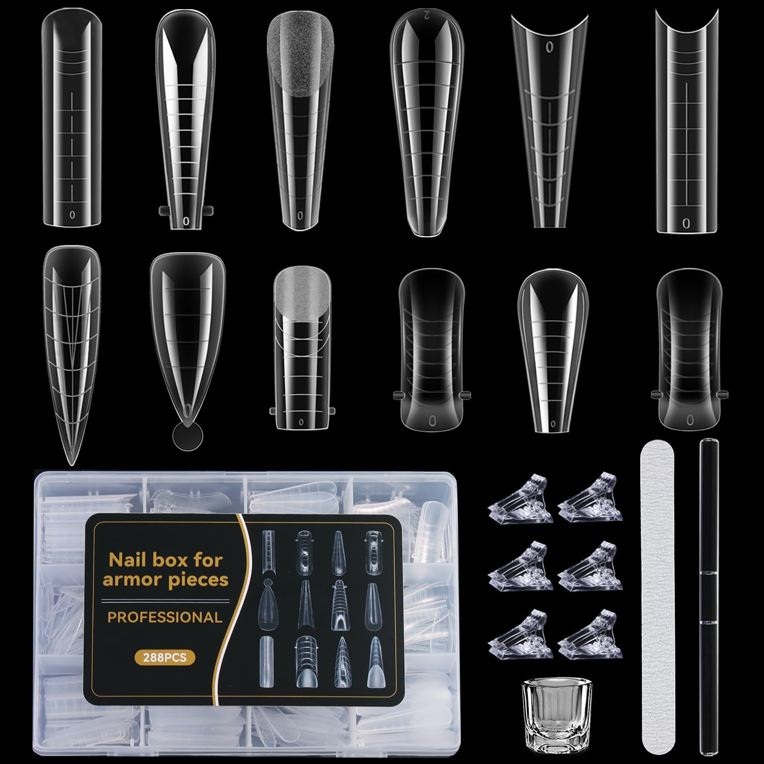 Dual Nail Forms Kit 288Pcs Polygel Nail Tips 12 Styles Poly Gel Nail Forms Reusable Stiletto Coffin French Acrylic Nail Extension Molds with Accessories - for Beginners - Image 1
