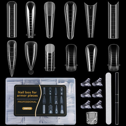 Dual Nail Forms Kit 288Pcs Polygel Nail Tips 12 Styles Poly Gel Nail Forms Reusable Stiletto Coffin French Acrylic Nail Extension Molds with Accessories - for Beginners - Image 1