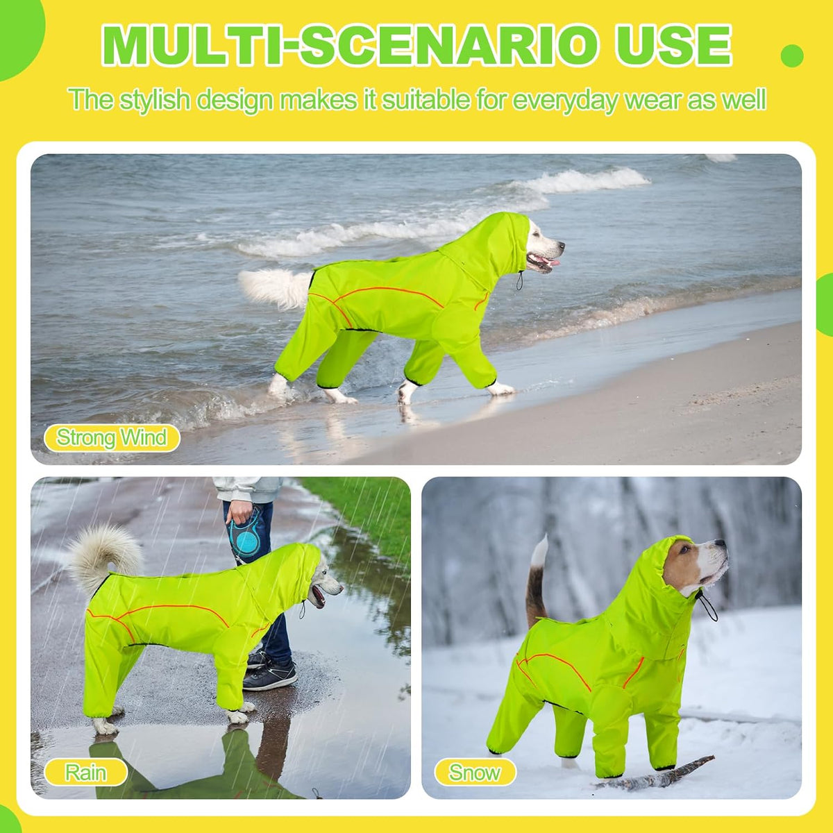 Full coverage protective dog jumpsuit for monsoon walks