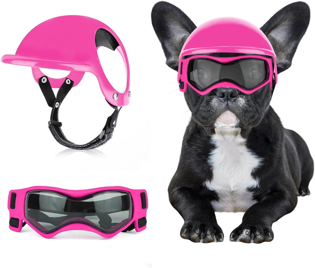Billionchains pink dog helmet and goggles front view for small dogs