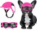 Billionchains pink dog helmet and goggles front view for small dogs