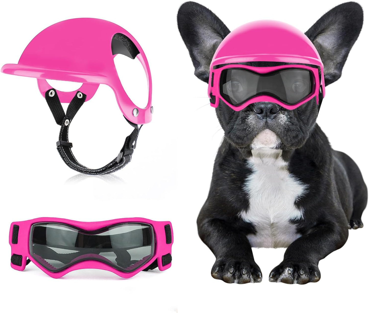 Billionchains pink dog helmet and goggles front view for small dogs
