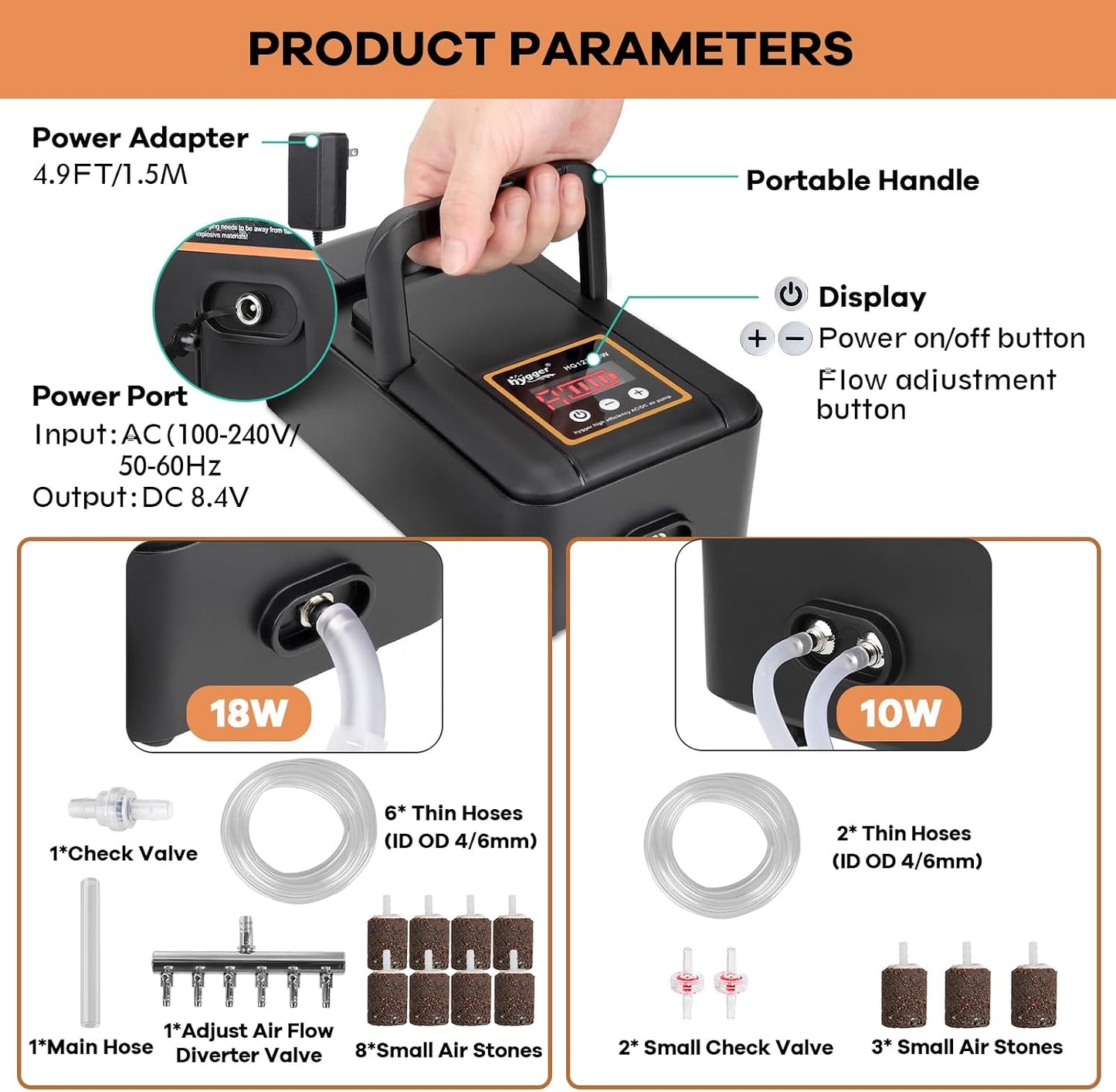 Hygger pond air pump showing diverter valve connection