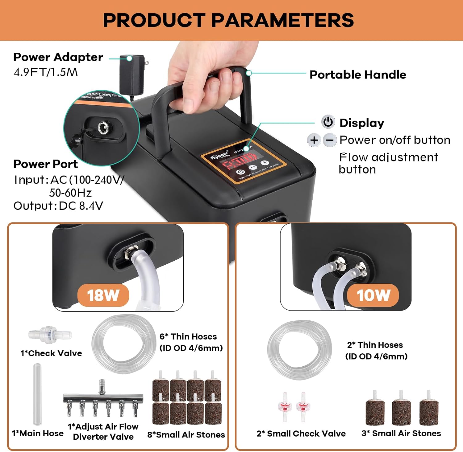 Hygger pond air pump showing diverter valve connection