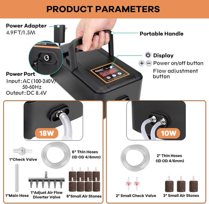 Hygger pond air pump showing diverter valve connection
